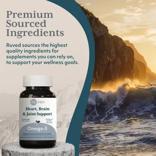 Miniatura 7 de Ruved 1000mg Omega-3, Omega 3 puro y potente para el bienestar diario, ácidos grasos esenciales para el cerebro, las articulaciones y la salud