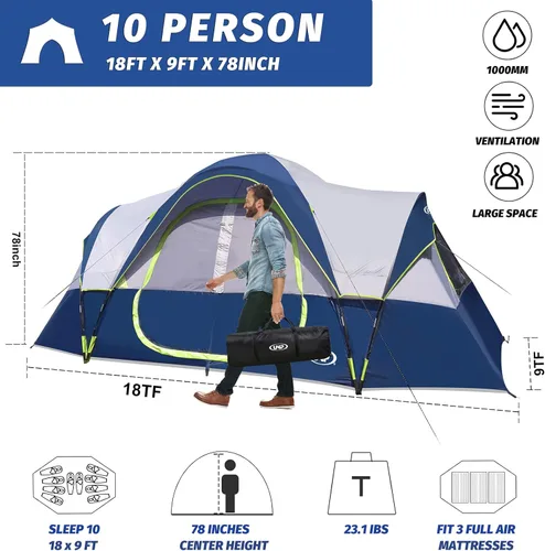 Miniatura 3 de UNP Tienda de campaña para 10 personas, tiendas familiares, fiestas, tienda de campaña para festivales de música, grande, fácil de instalar, 5