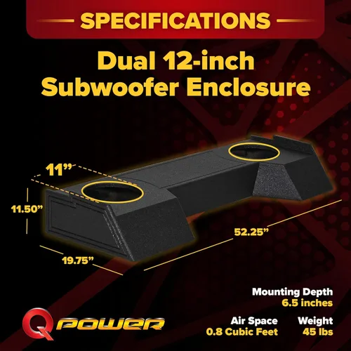 Miniatura 3 de QPower - Carcasa de subwoofer doble de 12 pulgadas para debajo del asiento, subcaja QBomb compatible con Dodge Ram Crew Cab y Quad Cab 2019-2026