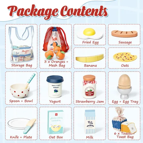 Miniatura 6 de Lehoo Castle Juego de comida de madera para jugar, pan de huevo de fruta Montessori, juguetes educativos para niños de 3 a 5 años, con bolsa