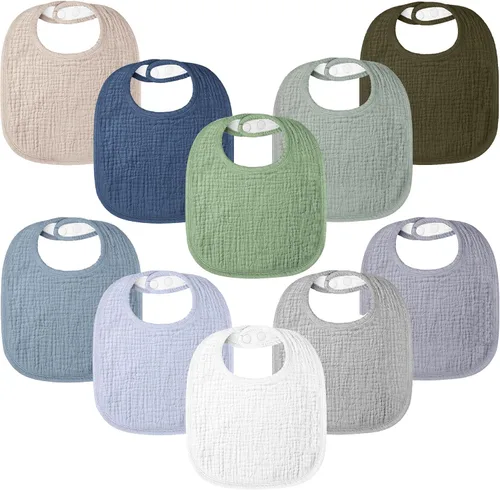 Miniatura 14 de Paquete de 10 baberos para bebés de muselina de algodón 100%, baberos para babeo para bebés unisex, niños pequeños, infantes, recién nacidos