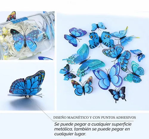 Miniatura 4 de OPSEAM Decoración de pared de mariposa, 24/48 unidades, calcomanías de mariposas 3D para decoración de fiestas con imanes (azul, 24)