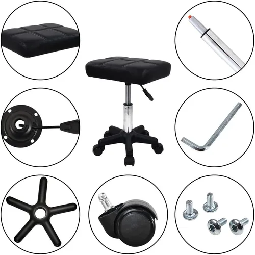 Miniatura 7 de FURWOO Taburete giratorio rectangular con ruedas, altura ajustable, silla giratoria para spa, salón de masaje, color negro