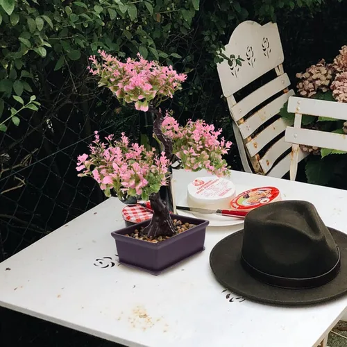 Miniatura 9 de Cabilock Árbol de bonsái artificial, decoración de bonsái artificial, modelo de planta verde artificial, planta en maceta para el hogar, mesa, Rosa