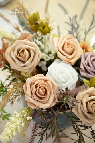 Miniatura 4 de MACTING - 30 piezas de rosas artificiales con tallo, flores de espuma falsas para ramos de boda DIY, centros de mesa, decoración de fiesta, baby