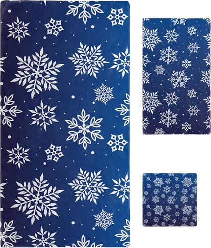 PIEPLE Juego de 3 toallas de baño, toalla de baño de copo de nieve de Navidad súper suave y absorbente, toalla de mano, toalla de playa de lujo para