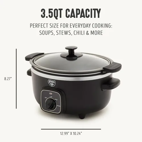Miniatura 2 de GreenLife 3.5QT Olla de cocción lenta, cerámica antiadherente sin PFAS ni tóxicos, recipiente interior extraíble, programable, función mantener