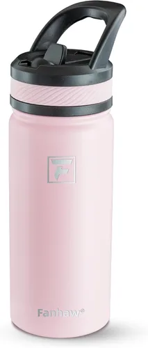 Miniatura 18 de Fanhaw Botella de Agua Aislada para Niños de 18 Oz con Tapa de Pajita – Acero Inoxidable de Doble Pared al Vacío, A Prueba de Fugas, Botellas