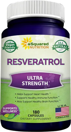 100% Resveratrol Natural - 1000mg Por Porción Fuerza Máxima (180 Cápsulas) Suplemento Antioxidante, Píldoras de Trans-Resveratrol para la Salud del