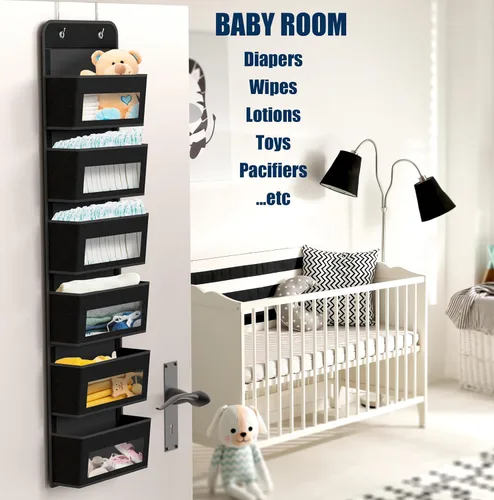 Miniatura 3 de Simple Houseware - Organizador con 6 bolsillos con ventana transparente para colgar sobre la puerta del armario, para recámara, baño, despensa, Negro