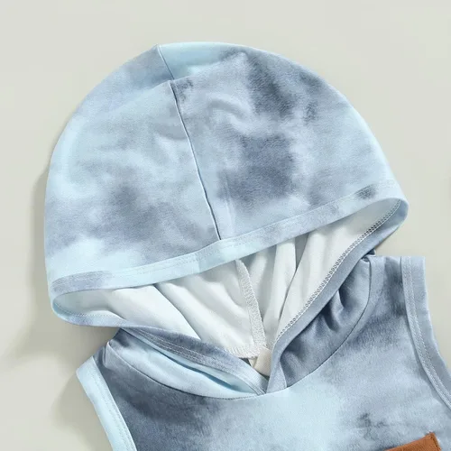 Miniatura 3 de JLKGICF Conjunto de ropa de verano para bebés y niños pequeños, a rayas, lisos, teñido anudado, sin mangas, con bolsillo, sudadera con cordón
