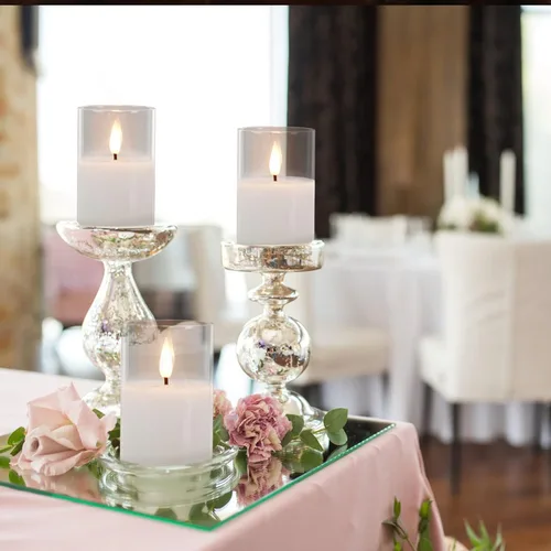 Miniatura 7 de VIODAIM Paquete de 6 velas votivas de cristal parpadeantes sin llama con control remoto, velas votivas de cera real de 2 x 3 pulgadas, funcionan