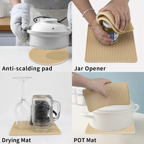 Miniatura 4 de Paquete de 4 salvamanteles de silicona para ollas y sartenes calientes, soportes para ollas y almohadillas térmicas, alfombrillas de silicona