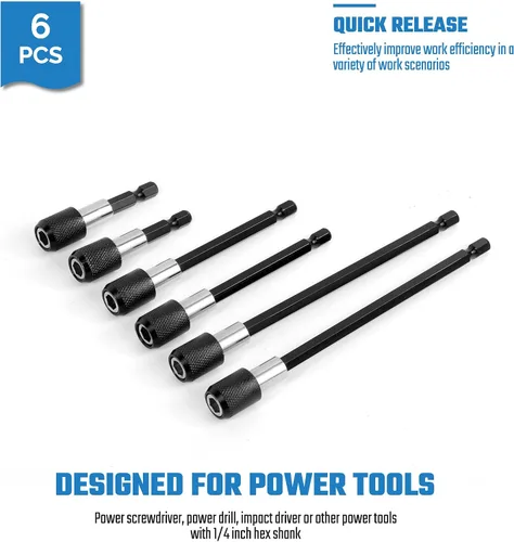 Miniatura 2 de 6PCS Juego de Adaptador de Extensión de Broca de Liberación Rápida para Destornillador, Soporte de Punta de Destornillador de 2.36" 4" 6" 1/4