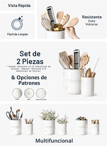Miniatura 3 de LE TAUCI Juego de 2 soportes para utensilios de cocina de 6.9 + 5.3 pulgadas, organizador grande de utensilios de cocina de cerámica para espátula