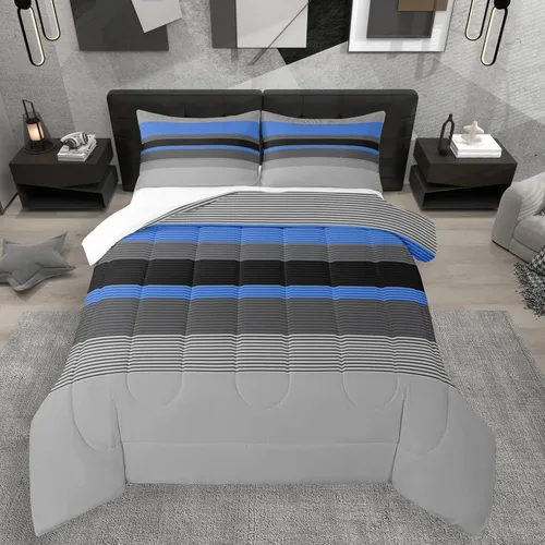 Miniatura 26 de jejeloiu Juego de edredón geométrico para niños, tamaño individual, diseño de rayas de color negro, blanco y gris, juego de ropa de cama decorativo
