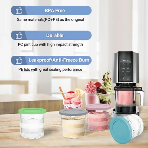 Miniatura 4 de NANOBABY Recipientes de pinta y tapas de repuesto compatibles con la máquina de helados Ninja CREAMi 7 en 1, repuesto de taza de 16 onzas para Ninja