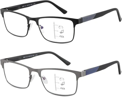 Miniatura 10 de Lentes de lectura progresivas bifocales sin línea, multifocales, con bloqueo de luz azul, para computadora, marco metálico para hombres
