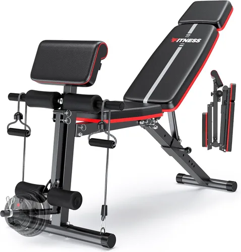 XDDIAS Banco de Pesas Ajustable, Banco de Entrenamiento con Extensión de Piernas y Almohadilla para Curl de Predicador, Banco de Pesas para Gimnasio