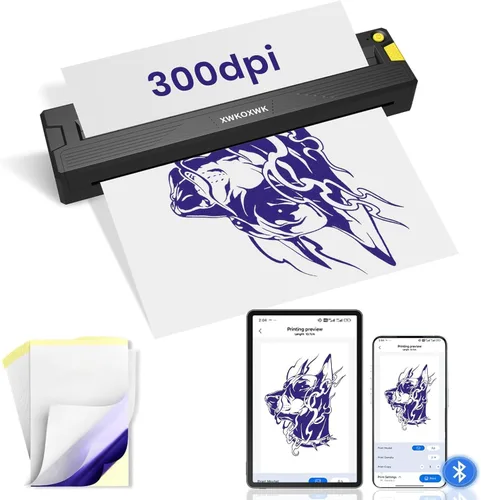 Impresora de plantillas de tatuaje con 3 piezas de papel de transferencia y papel térmico, máquina de tatuaje para principiantes y artistas,