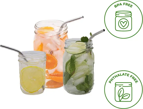 Miniatura 4 de Paquete combinado de pajitas delgadas de acero inoxidable dobladas para tarros Mason (paquete de 6 + cepillo de limpieza + bolsa de tela)