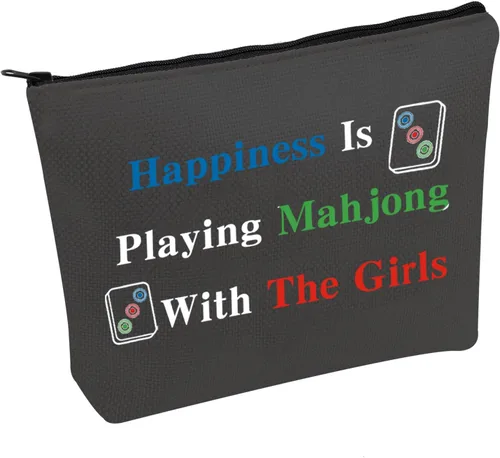Miniatura 7 de JXGZSO Bolsa de Mahjong - La felicidad está jugando a Mahjong con la bolsa de juego de mesa para niña Bolsa de compras para niña Mahjong