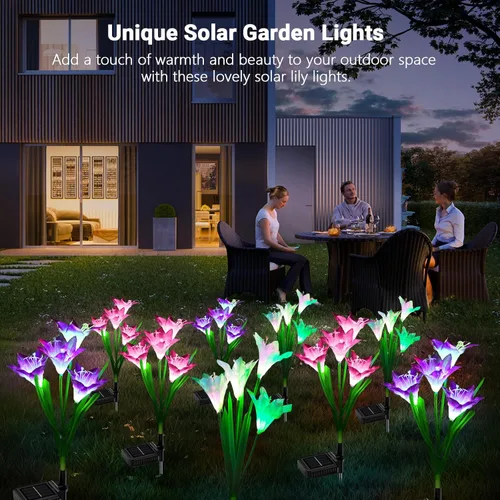 Miniatura 6 de WdtPro - Luces solares decorativas para jardín al aire libre, paquete de 6 unidades, luces solares impermeables para jardín con 24 flores de lirio