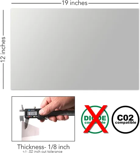 Miniatura 2 de Espejo plateado brillante 3 hojas de 0.118 in (1/8 pulgadas), 12 x 19 pulgadas, Glowforge Performance Series CO2 láser listo, acrílico, incluye