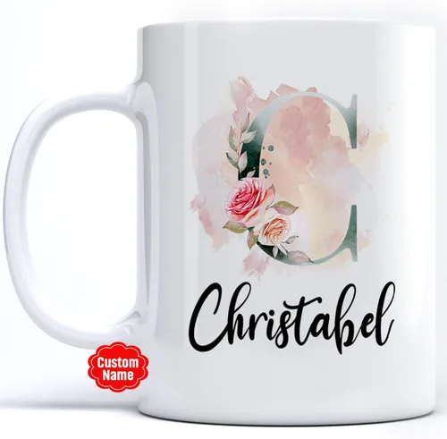 Miniatura 7 de PREZZY Taza personalizada con letra N con inicial, monograma personalizado, taza de café floral, regalos para mujeres, hombres, familiares, amigos