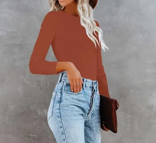 Miniatura 4 de REVETRO Camisetas de cuello redondo para mujer, manga larga, ajustadas, para invierno, básicas