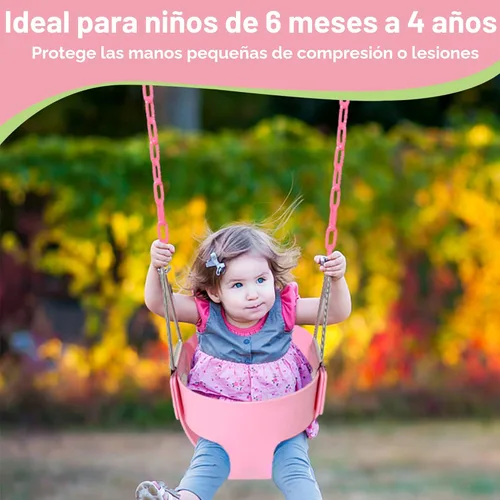 Miniatura 7 de Take Me Away - Asiento de columpio rosa con respaldo alto y cubo completo para bebés, cadena resistente con revestimiento de plástico para columpios