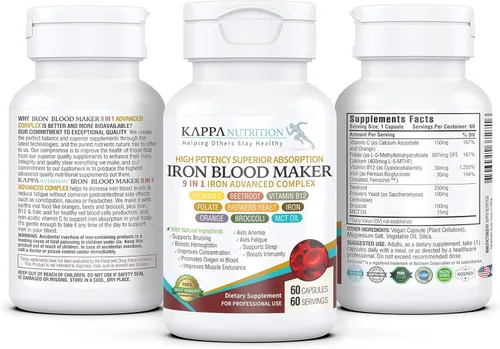 Miniatura 2 de KAPPA NUTRITION Hierro 26mg, Vitamina C y Naranja 150mg, Ácido Fólico 667mcg DFE, Vitamina B12, Remolacha, Levadura de Cerveza, Brócoli y Aceite MCT