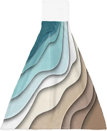 Miniatura 7 de Toallas de cocina con lazo para colgar, toallas de mano abstractas onduladas de color gris degradado, suaves, absorbentes, para baño, bar, hogar