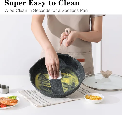 Miniatura 5 de Kordisen - Sartén antiadherente con tapa, sartén de 9.5 pulgadas de granito para huevos y tortillas, saludable y no tóxica, compatible con Granito