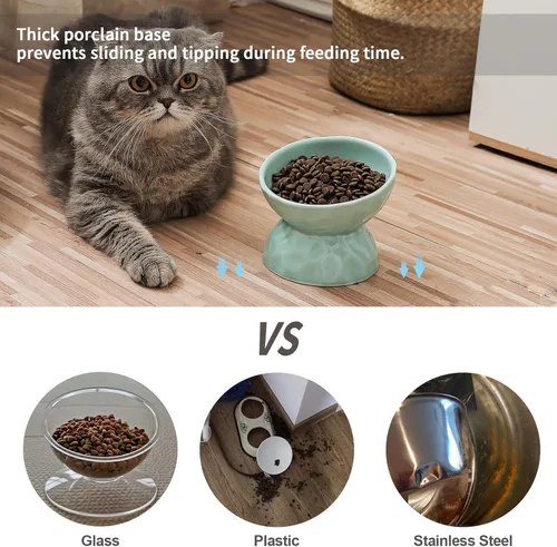 Miniatura 6 de Tazones elevados de cerámica para gatos, juego de cuencos elevados inclinados para comida y agua, plato de porcelana libre de estrés para gatos