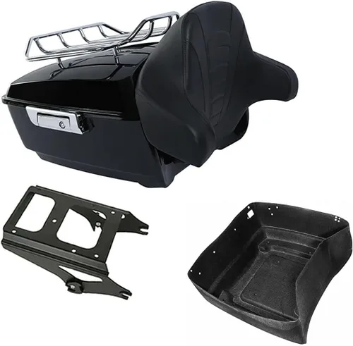Miniatura 23 de TCMT Caja de maletero King para motocicleta con respaldo y montaje para dos personas, compatible con Harley 2009-2013 Touring Road Street Electra