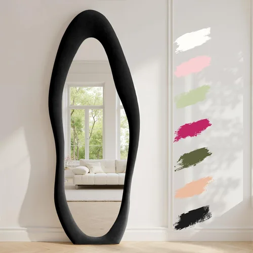 Anpark Espejo de Cuerpo Completo 63"x24" Espejo de Piso de Cuerpo Completo Irregular Montado en Pared con Soporte Marco Envuelto en Franela Negra