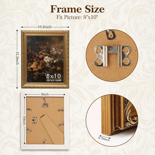 Miniatura 3 de Marco de fotos de 8 x 10 pulgadas, marco de fotos dorado bronce vintage para mesa y montaje en pared, marco de fotos antiguo de 8 x 10 pulgadas