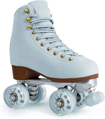 Patines de ruedas para mujer o hombre con topes de goma ajustables en altura, patines retro de gamuza cuádruples para exteriores e interiores