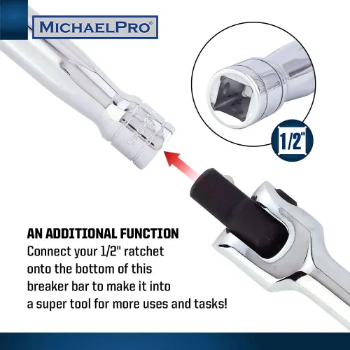 Miniatura 4 de MichaelPro MP007003 - Barra disyuntora de extensión de 1/2 pulgada/mango flexible, 18 pulgadas de longitud, conecta tu trinquete con esta barra