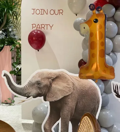 Miniatura 3 de Globos de jirafa para el primer cumpleaños de 40 pulgadas, globo grande número 1, decoraciones de cumpleaños salvaje, suministros de primera fiesta