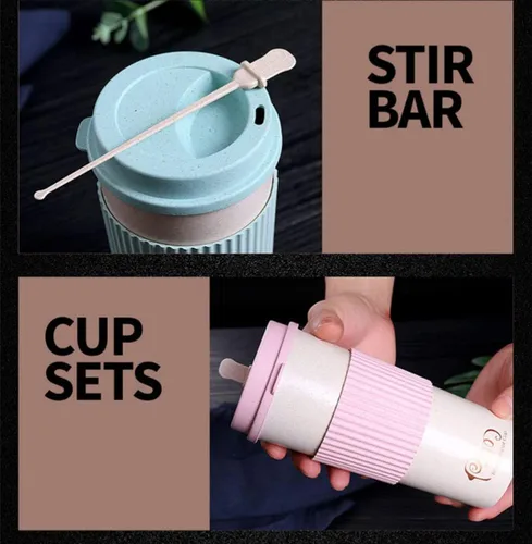 Miniatura 26 de Taza de café sellada con paja de trigo, taza de plástico portátil creativa, taza de alimentos de alto valor que acompaña a beber 16.9 fl oz/17 oz