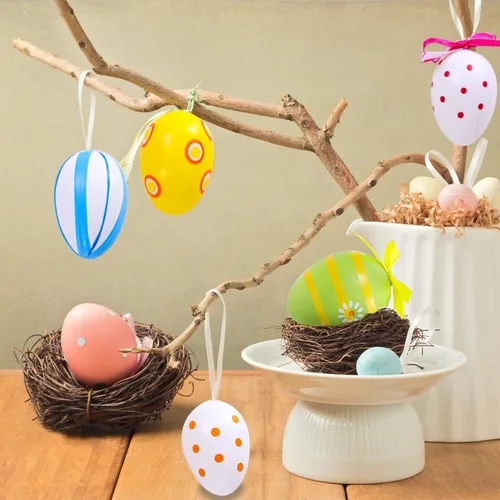 Miniatura 7 de Elcoho - Huevos colgantes de Pascua, de plástico, ornamentos para la Pascua, decoración de Pascua, estilos al azar