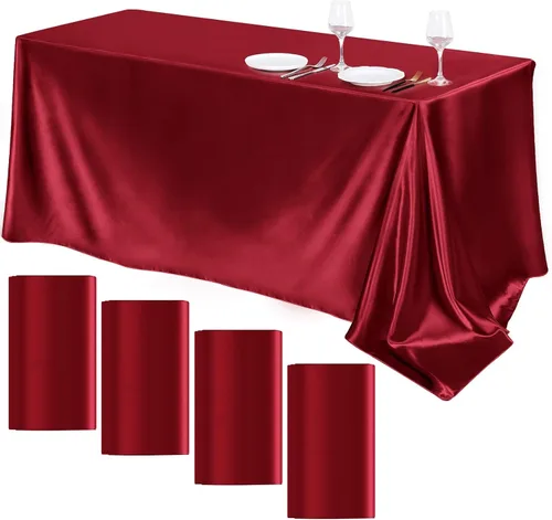 Miniatura 34 de TURSTIN Paquete de 4 manteles de satén negro de 102 x 58 pulgadas, mantel rectangular de seda brillante, tela suave, decoración de mesa para bodas