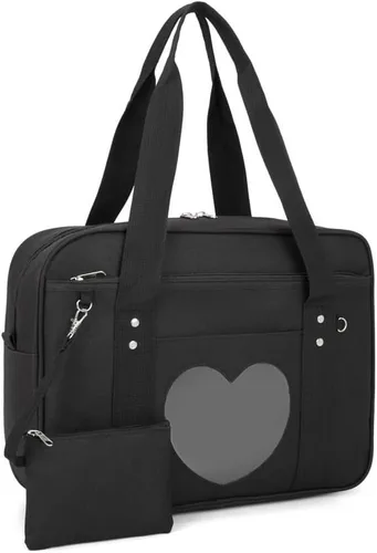 Bolso japonés con ventana en forma de corazón versátil como bolso de hombro para computadora portátil