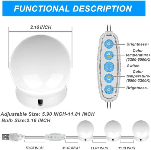 Miniatura 4 de Luces de Espejo de Tocador, 10 Bombillas Regulables DIY Estilo Hollywood Luces LED de Espejo de Maquillaje con Cable USB, Tira de Luminaria