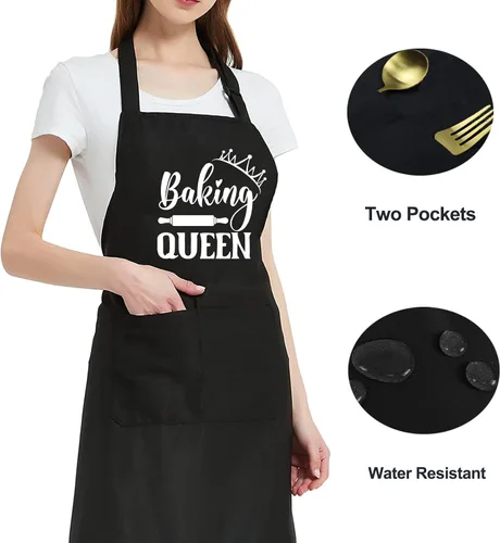 Miniatura 5 de Divertidos delantales resistentes a las gotas de agua para mujer con 2 bolsillos, delantal de cocina ajustable para cocinar, hornear