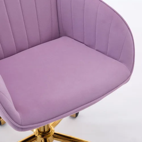 Miniatura 6 de Silla de oficina en casa, silla giratoria de terciopelo para escritorio, sillón tapizado moderno con base dorada para niñas y mujeres, asiento