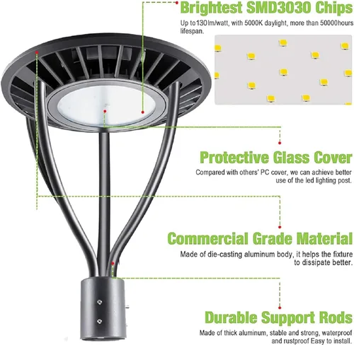 Miniatura 6 de Luz LED de poste superior con fotocélula del atardecer al amanecer, 20W/30W/40W/60W vatiaje seleccionable, 3000K/4000K/5000K CCT sintonizable, luces