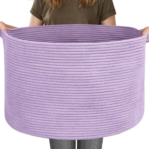 Miniatura 30 de MEGASKET Cesta grande de manta negra, 22 x 22 x 14 pulgadas, contenedor de cuerda tejida para almacenamiento, caja de almacenamiento de juguetes